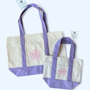 Trader Joes Large Purple Canvas Tote and 1 MINI Purple Canvas Tote NWT